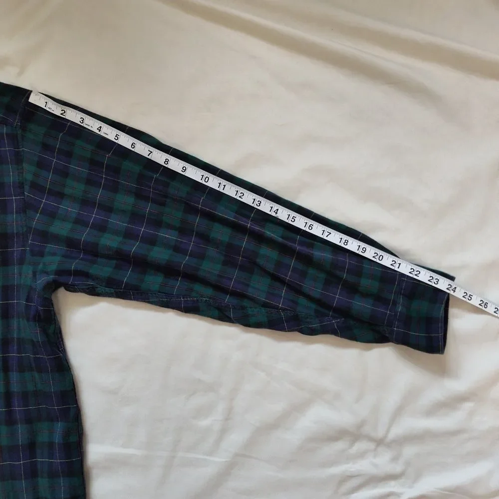 Tango by Max Raab Green Blue Plaid Button Down Long Sleeve Made in USA‎ Size L